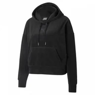 Kurtki i kamizelki sportowe damskie - Damska bluza dresowa nierozpinana z kapturem PUMA HER Velour Hoodie Puma Black - miniaturka - grafika 1