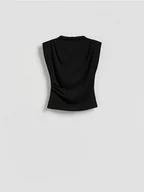 Bluzki damskie - Reserved - Bluzka z poduszkami na ramionach - czarny - miniaturka - grafika 1