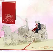 Kartki okolicznościowe i zaproszenia - Lin LIN - Kartki Pop Up, zaproszenia ślubne, karty 3D, kartki z życzeniami, ślubne, para młoda w karczce - miniaturka - grafika 1