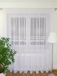 DŁUGA FIRANA GOTOWA Z PODWÓJNĄ GIPIURĄ BIAŁA FIRANKI DO SALONU 400X250CM - Firany - miniaturka - grafika 1