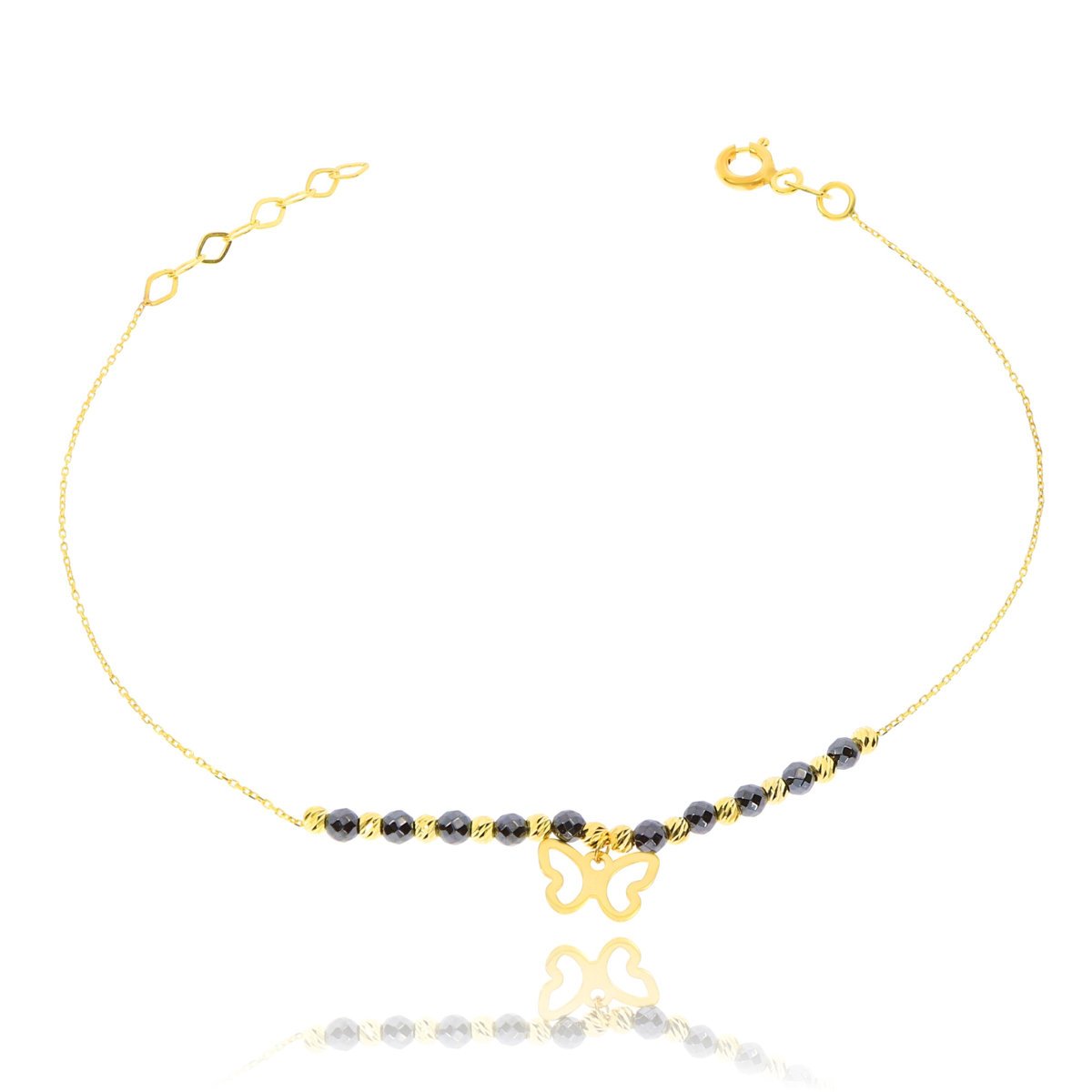 Złota bransoletka z motylkiem i kamieniami pr. 333