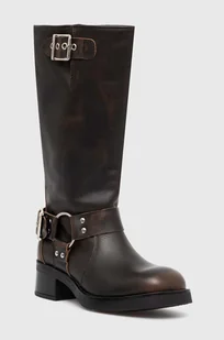 Steve Madden kozaki skórzane Beau damskie kolor brązowy na słupku SM11003069 - Kozaki damskie - miniaturka - grafika 1