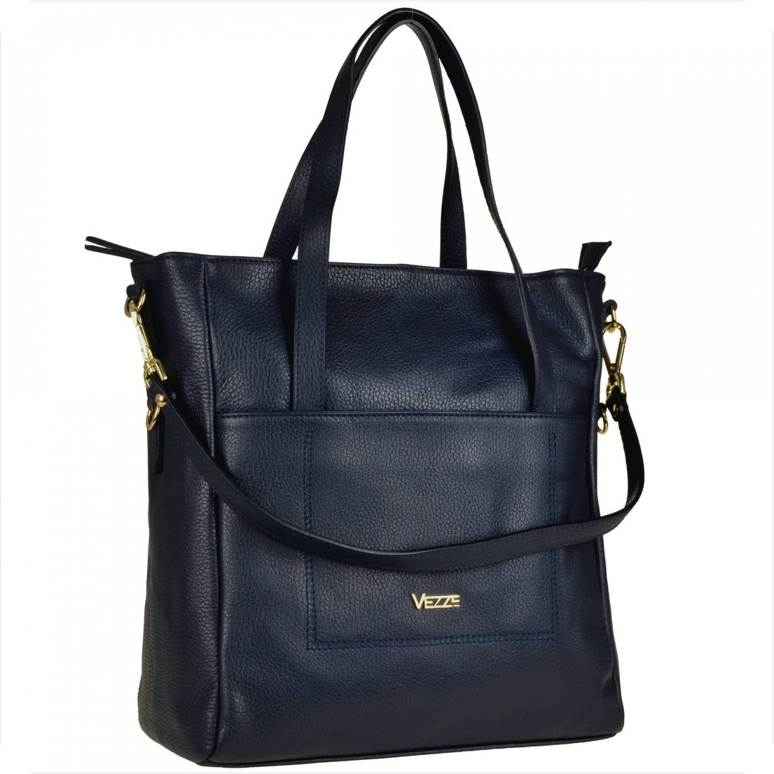 VEZZE Torba shopper granatowa ze skóry naturalnej XL
