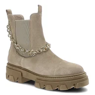 Botki damskie - Beżowe Botki Karino Damskie Modne Obuwie Jesienne - miniaturka - grafika 1