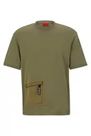 Koszulki męskie - HUGO Męski T-shirt Dacero z bawełnianego dżerseju z naszytą kieszenią o kontrastowym wyglądzie, Open Green345., XL - miniaturka - grafika 1