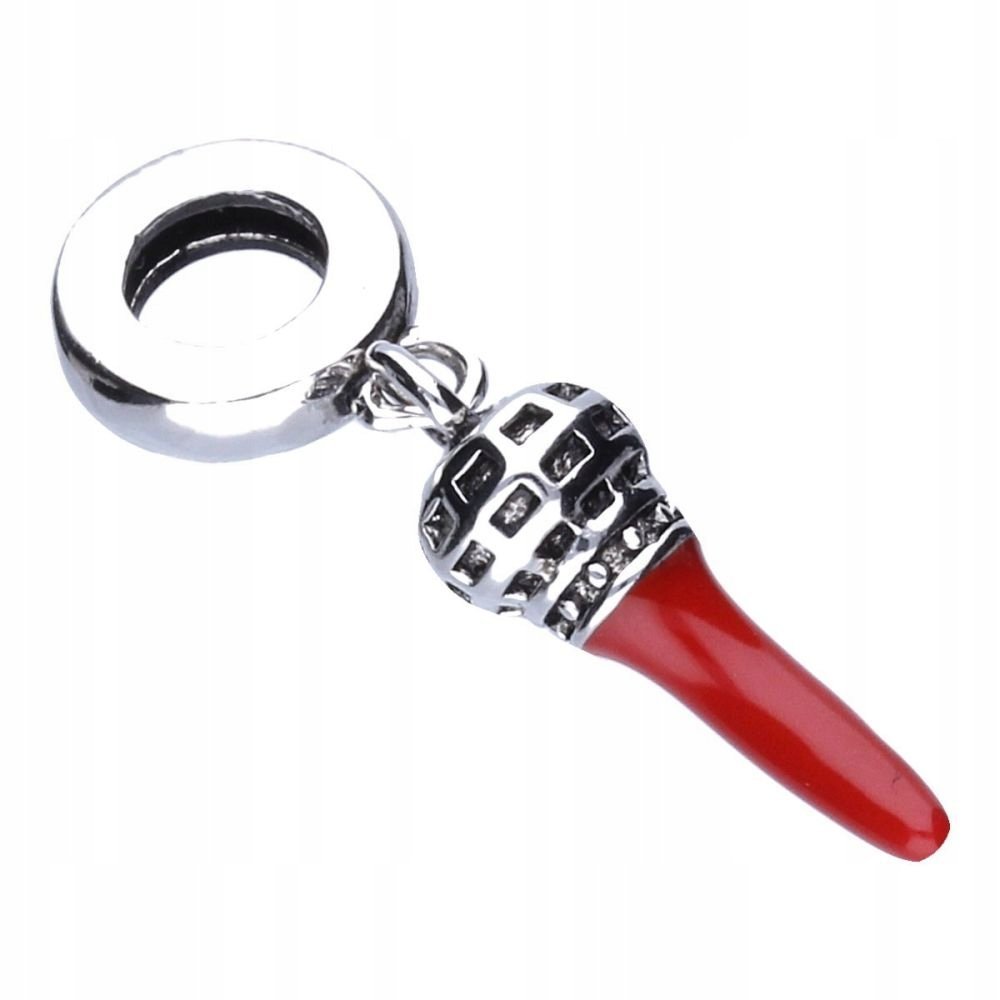 Wisiorek BEAD z czerwonym mikrofonem srebro 925 zdobiony cyrkoniami prezent