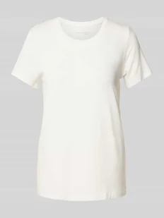 T-shirt z prążkowanym okrągłym dekoltem - Koszulki i topy damskie - miniaturka - grafika 1