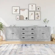 Szafki do salonu - vidaXL Szafki, 3 szt., szarość betonu, materiał drewnopochodny - miniaturka - grafika 1