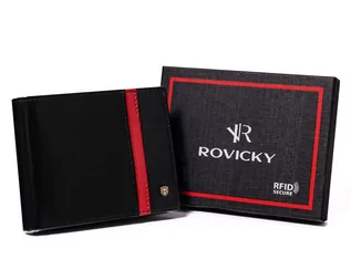Portfele - Skórzany portfel męski z czerwonym paskiem — Rovicky - grafika 1