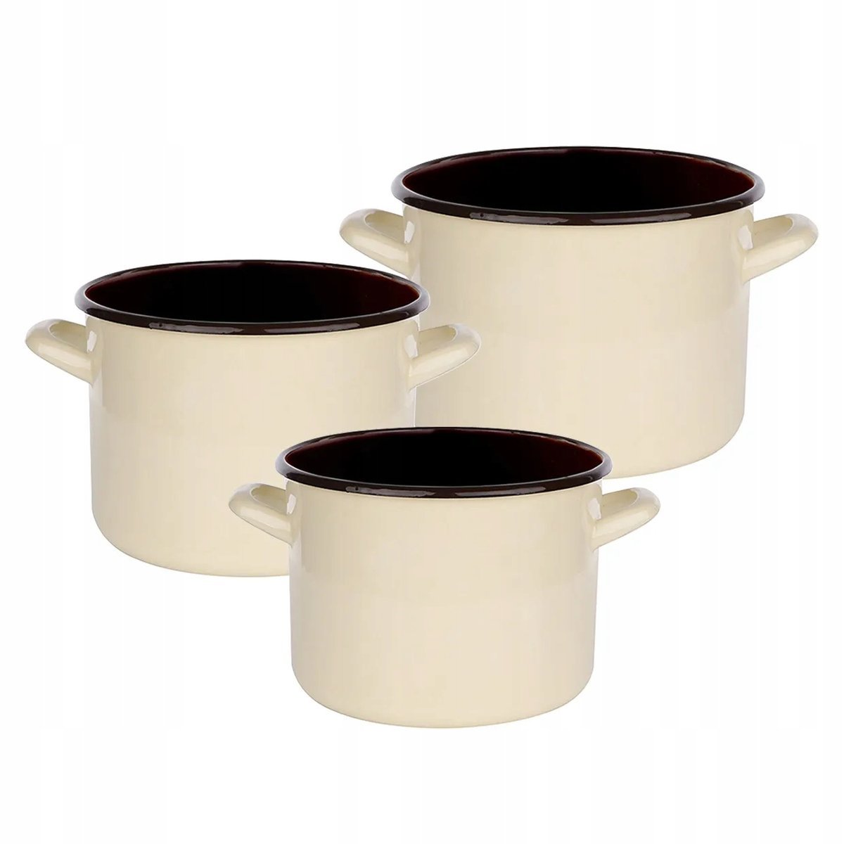 Garnki emaliowane Silesia zestaw garnków kremowe 14/16/18 cm indukcja gaz