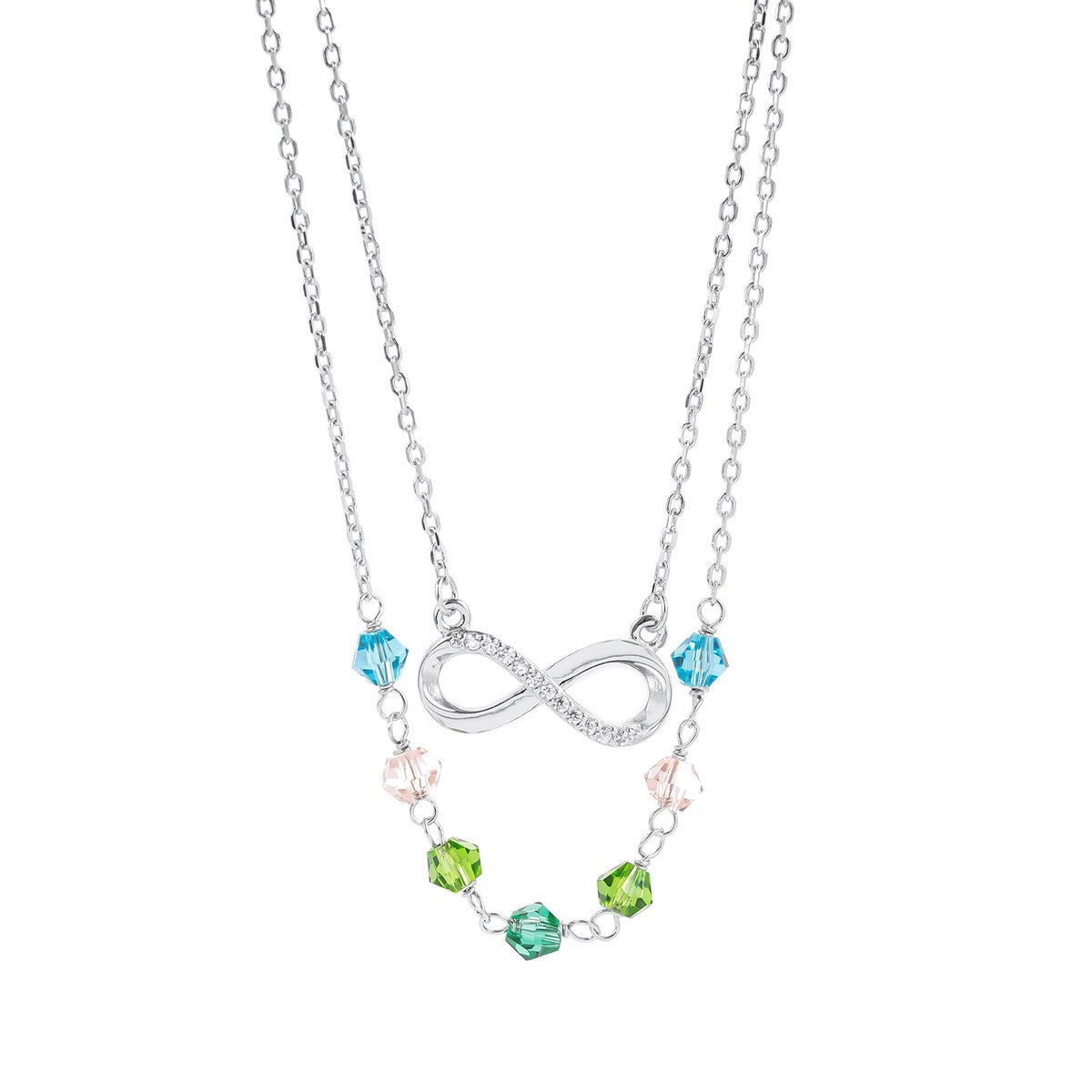 Srebrny naszyjnik 925 Nieskończoność Kolorowe Koraliki Cyrkonie