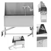 Meble kosmetyczne - Wanna groomerska do kąpieli mycia psów zwierząt z rampą 122 x 56 x 142 cm - miniaturka - grafika 1