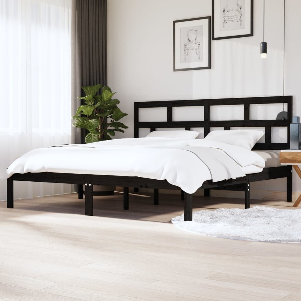 Łóżko z litego drewna sosna czarna 200x200 cm