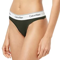 Majtki damskie - Calvin Klein - Idealnie dopasowane stringi - bielizna damska - beżowa - 72% poliamid, 28% elastan - logo Calvin Klein - niski stan - rozmiar XS, Oliwka polna, XL - miniaturka - grafika 1