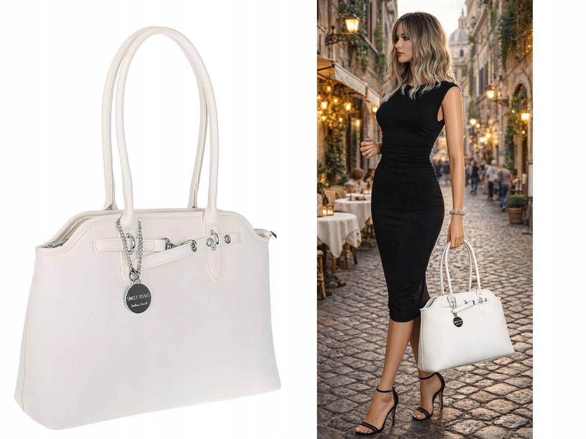 Torebka Damska Shopper na Ramię A4 włoska marka SWEET YEARS OSY84 Biała