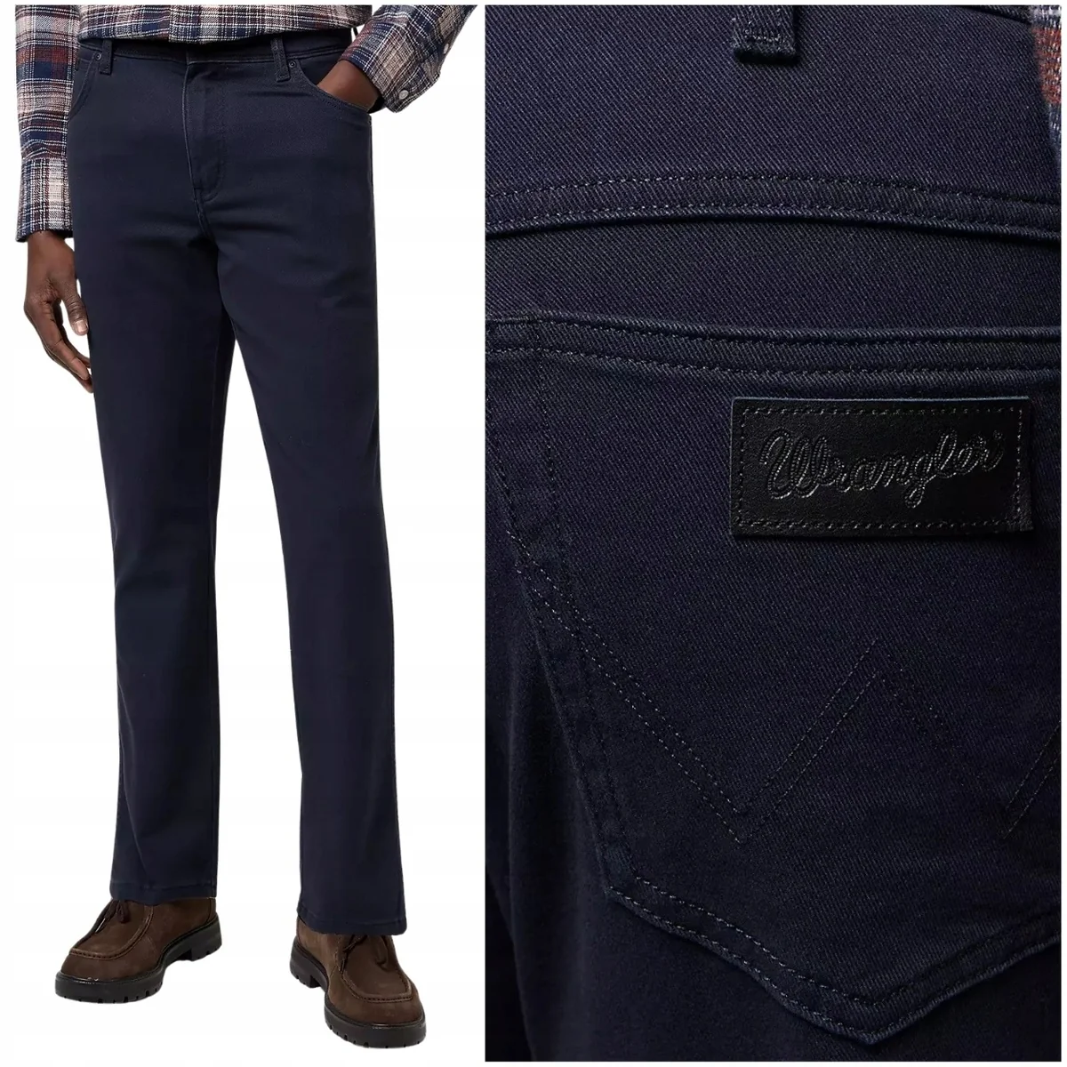Wrangler Texas Dark Navy klasyczne ciemne proste spodnie jeansowe W42 L32