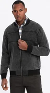 Kurtki męskie - Męska jeansowa kurtka bomberka z efektem stone wash czarna V2 OM-JADJ-0163 M - miniaturka - grafika 1