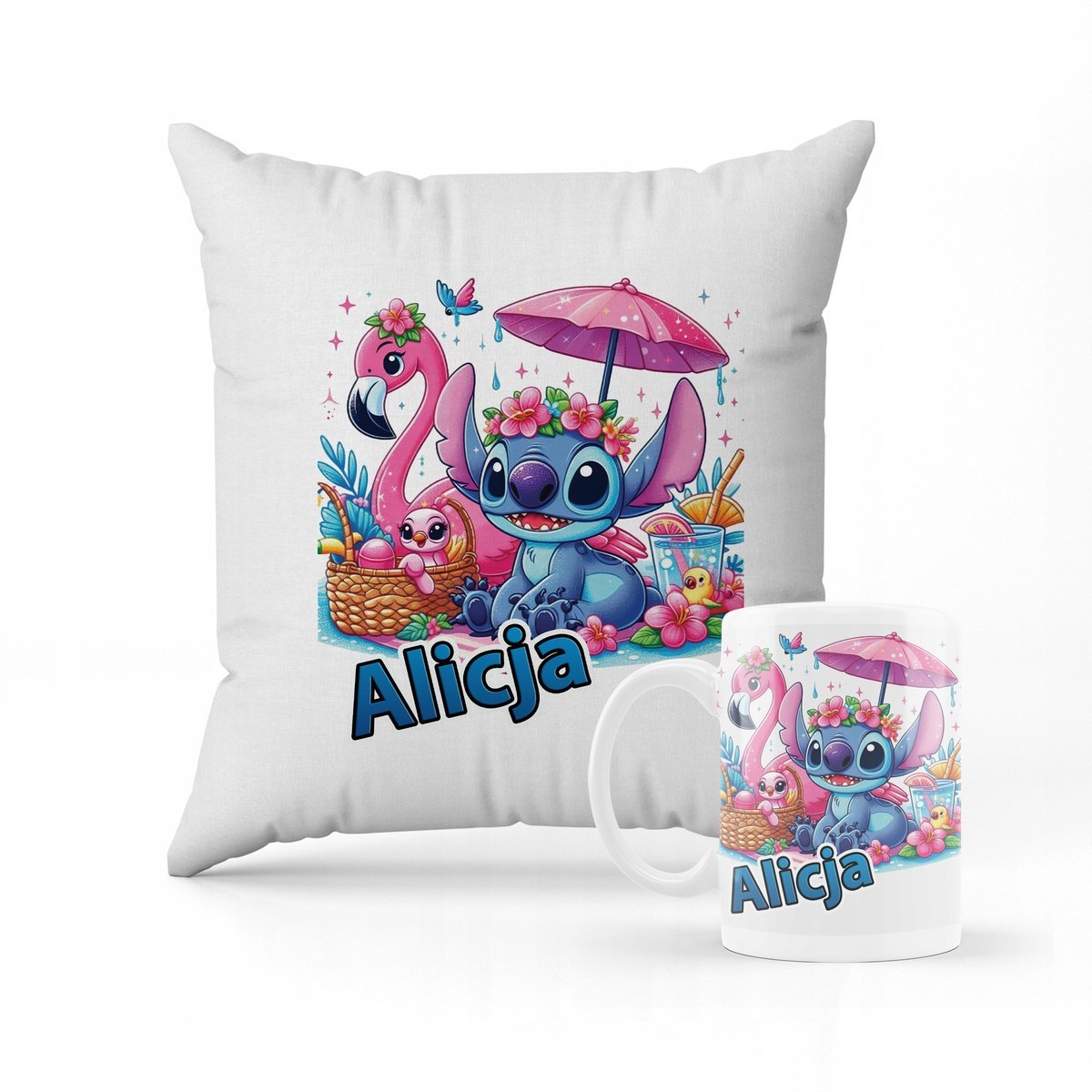 ZESTAW PODUSZKA + KUBEK PREZENT DLA DZIECKA STICH STITCH STICZ + IMIĘ #7