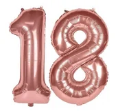 Balony i akcesoria - Zestaw balonów liczba 18 różowe złoto 100 cm - miniaturka - grafika 1