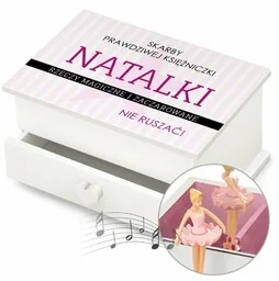 Szkatułka na biżuterię z pozytywką i szufladką z nadrukiem dla dziewczynki na imieniny - Pozytywki dla dzieci - miniaturka - grafika 1