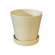 Donice - Doniczka Stożek z podstawką 19 cm ceramiczna kremowa - miniaturka - grafika 1