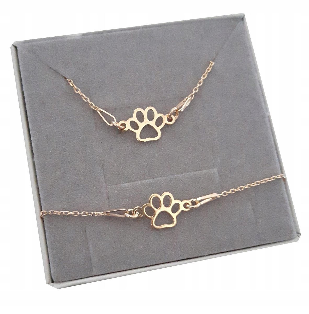 Komplet srebrny z łapka psa kota srebro pozłacane