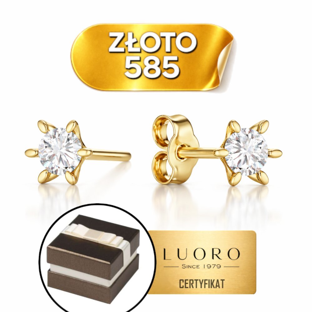KOLCZYKI ZŁOTE 585 14K CYRKONIA DUŻA SZEŚĆ ŁAPEK 4,5 MM SZTYFT