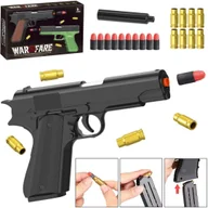 Zabawki militarne - Pistolet na miękkie naboje z łuskami - miniaturka - grafika 1