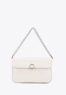 Torebki damskie - Damska listonoszka z imitacji skóry z łańcuszkiem kremowa - miniaturka - grafika 1