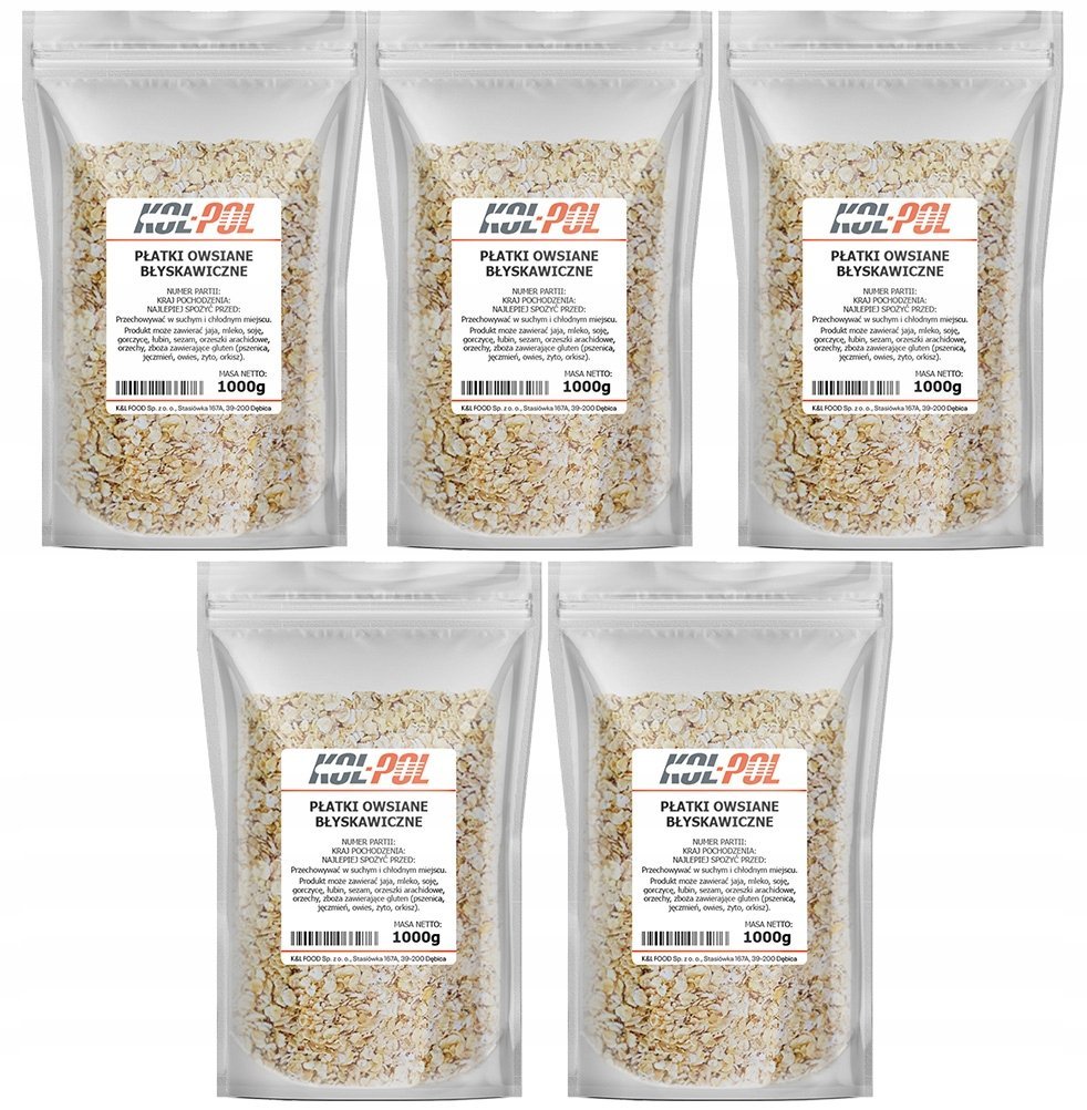 PŁATKI OWSIANE BŁYSKAWICZNE 5kg Naturalne zdrowe śniadanie jakość Kol-Pol