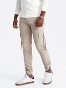 Spodnie męskie - Męskie spodnie cargo STRAIGHT LEG z paskami na kieszeniach piaskowe V2 OM-PACG-0197 - Ombre Clothing - miniaturka - grafika 1