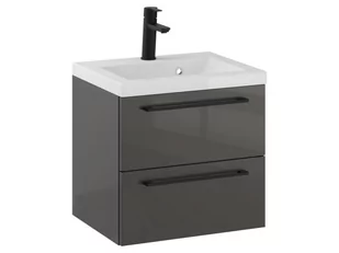 Szafka Wisząca Z Umywalką RON 50 cm - Titan Wysoki Połysk - Uchwyty Czarne Matowe - Szafki łazienkowe - miniaturka - grafika 1