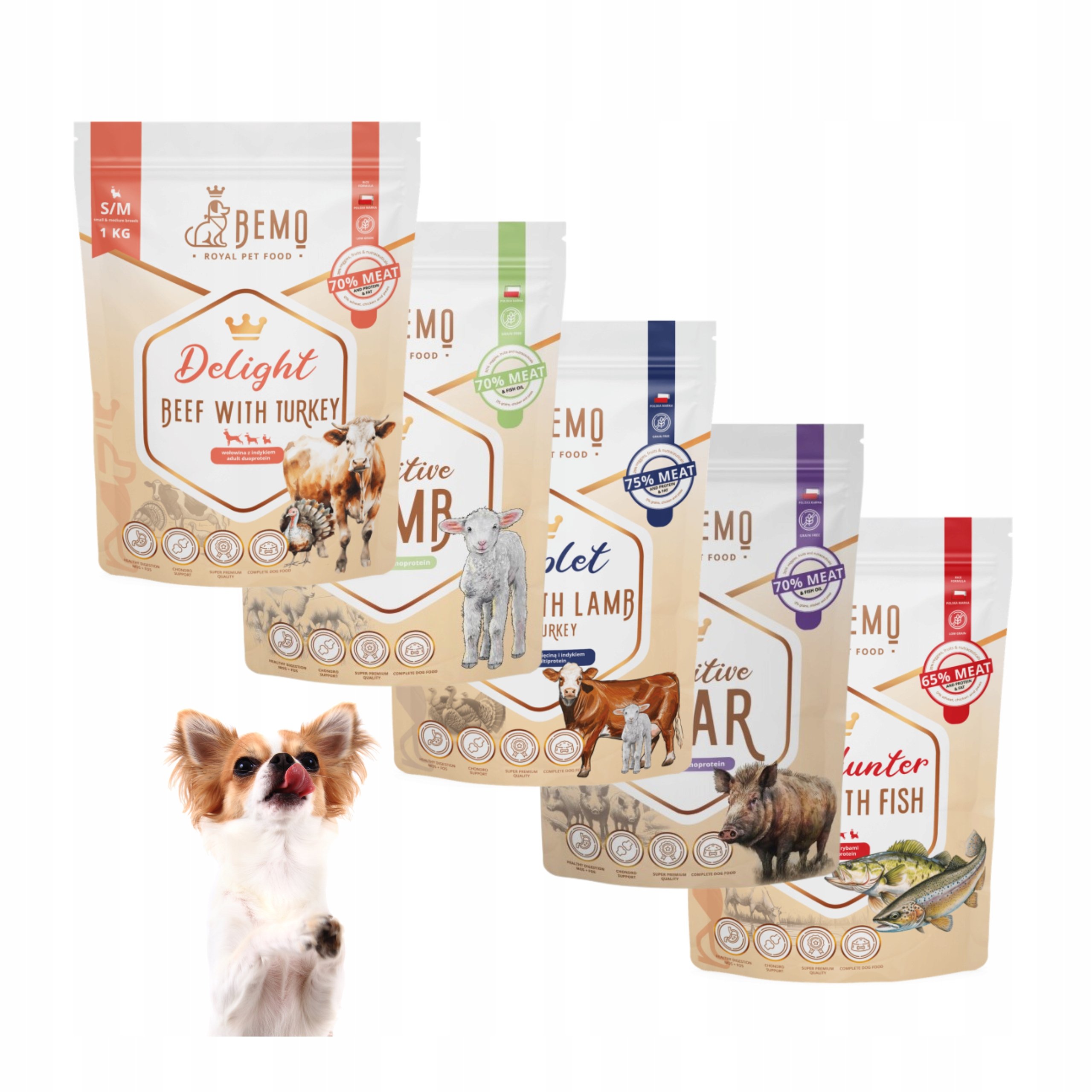 Sucha karma dla psa Bemo 5 x 1 kg S/m Zestaw Degustacyjny miks smaków