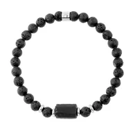Bransolety męskie - Bransoletka Męska z bryłą turmalinu i czarnymi kamieniami lawy. - miniaturka - grafika 1