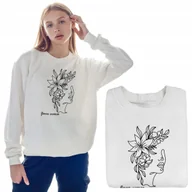 Bluzy damskie - Dresowa Bluza Damska Biała Minimalistyczne Wz - M - miniaturka - grafika 1