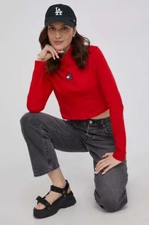 Koszulki i topy damskie - Tommy Jeans Longsleeve bawełniany kolor czerwony z półgolfem - grafika 1