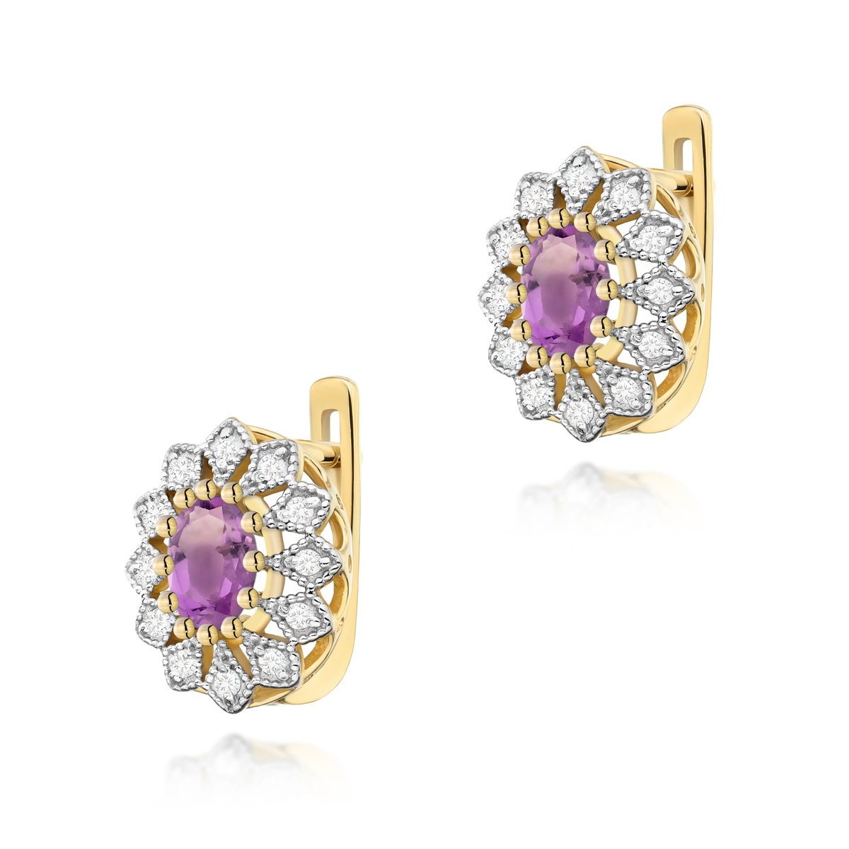 Złote kolczyki K0354 Ametyst 2 x 0,40ct żółte złoto pr. 585