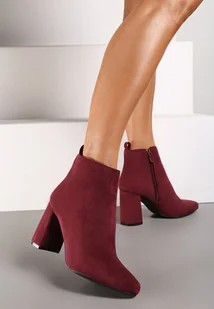 Bordowe Klasyczne Ocieplane Botki na Obcasie Ittamara - Botki damskie - miniaturka - grafika 1