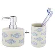 Akcesoria łazienkowe - Biało-niebieski ceramiczny zestaw akcesoriów łazienkowych Aquamarin – Wenko - miniaturka - grafika 1