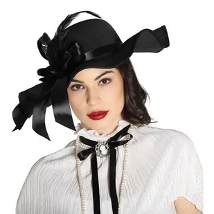 Guirca Kapelusz czarny z kokardą i piórkiem - 1 szt. GU13029 - Dodatki do strojów karnawałowych - miniaturka - grafika 1