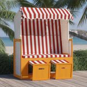 Meble ogrodowe - Lumarko Kosz plażowy z zadaszeniem, rattan PE i drewno, biało-czerwony - miniaturka - grafika 1