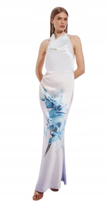 KAREN MILLEN DŁUGA SUKIENKA W KWIATY TALL BIAŁA 38 B1C