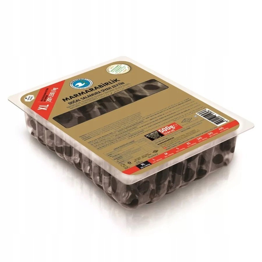 Naturalne czarne oliwki tureckie z pestką Marmarabirlik 500 g - XL (MEGA)