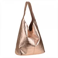 Plecaki worki - Torebka worek skórzana shopper bag różowe złoto metalik - miniaturka - grafika 1