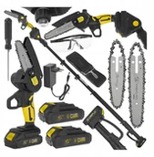 Piły elektryczne - Piła łańcuchowa akumulatorowa 6" w walizce 2x2.0Ah 21V – zestaw XXL z wysięgnikiem teleskopowym 1.65-2.50m 10 - miniaturka - grafika 1