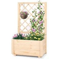Donice - Podwyższona Donica z Kratką, Drewniane Łóżko Ogrodowe z Drewna Jodłowego, Otwór Drenażowy do Pnączy, Kwiatów i Owoców (Naturalne, 58 x 35 x 101 cm) - miniaturka - grafika 1