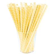 Słomki do napojów - Słomka papierowa żółty w białe kropki 12 sztuk - miniaturka - grafika 1