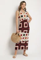 Sukienki - Beżowo-Brązowa Bawełniana Sukienka Szydełkowa o Dopasowanym Kroju Atarina - miniaturka - grafika 1