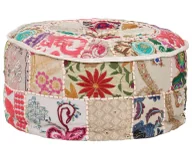 Pufy i podnóżki - Okrągła beżowa pufa patchwork - Danila 3X - miniaturka - grafika 1