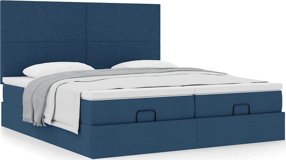 vidaXL vidaXL Rama łóżka otomana z materacami, niebieska, 200x200 cm, tkanina